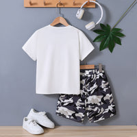 Boys White Short Sleeve Camouflage Printed T-Shirt With Shorts Set 2 pc. Sets