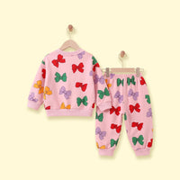 Girls Pink Bow Printed Sweatshirt & Joggers Co-ord Sets Sets