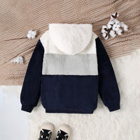 Boys Navy Blue Color-blocked Regular Hooded Sweatshirt Sweatshirts & Hoodies