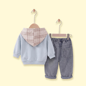 Boys Light Blue Typographic Sweatshirt With Denim Pants Sets 2 pc. Sets