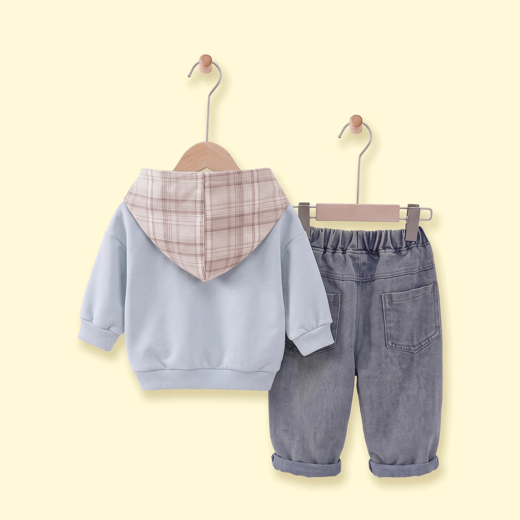 Boys Light Blue Typographic Sweatshirt With Denim Pants Sets 2 pc. Sets