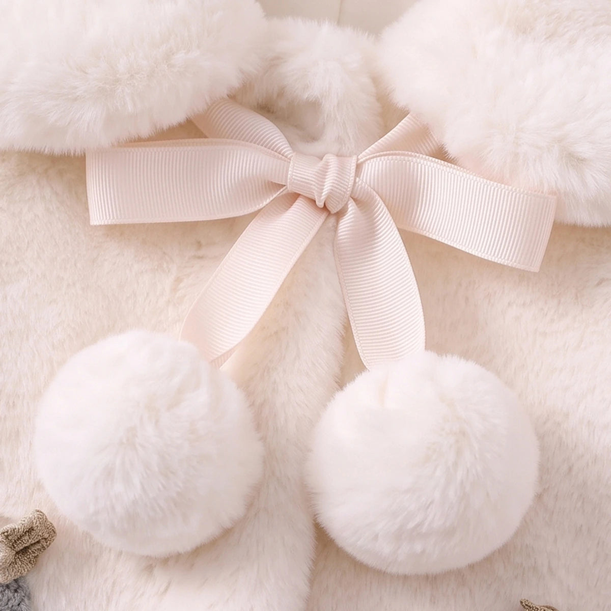 Girls White Applique Faux Fur Jacket Coats & Jackets