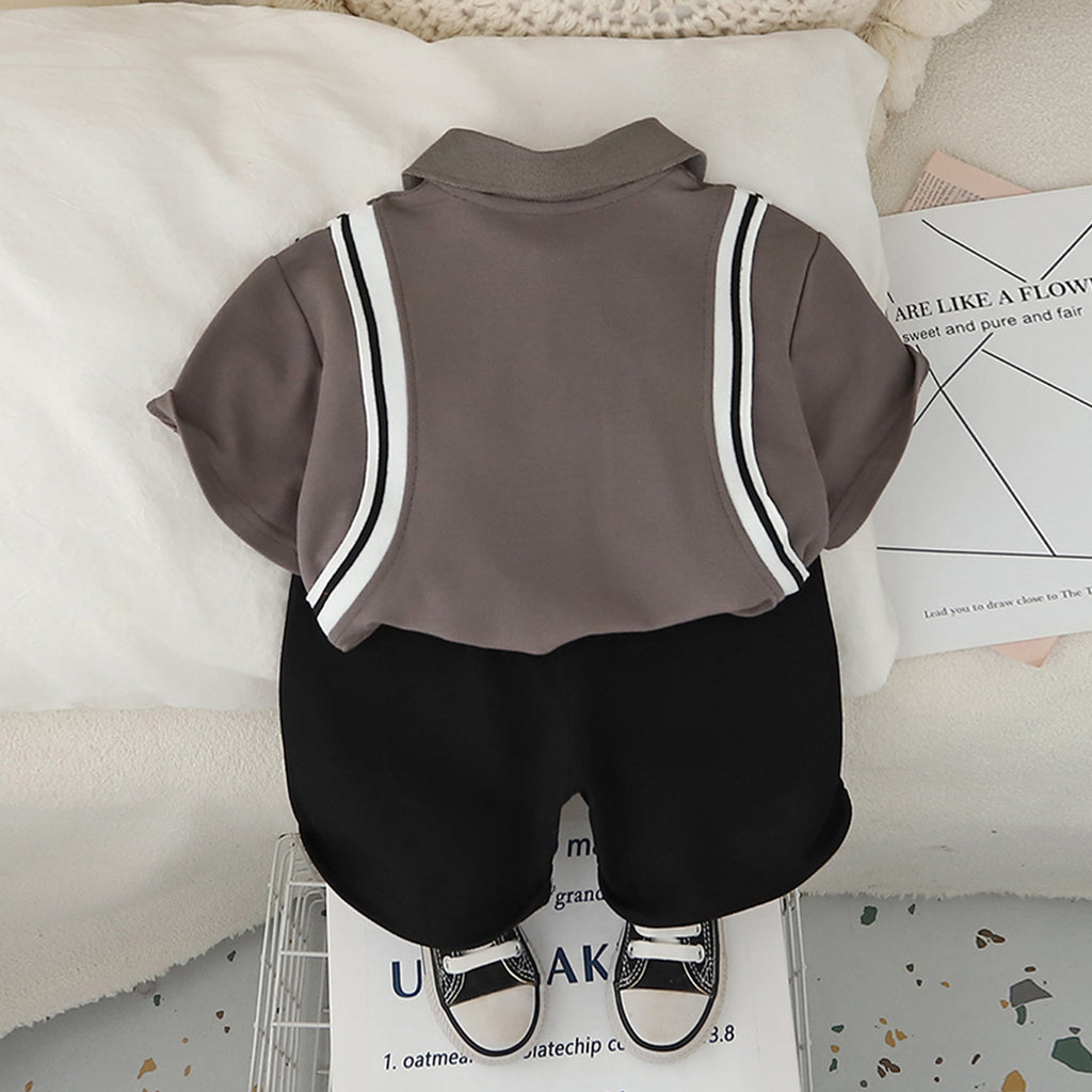 Boys Dark Grey Side Striped Short Sleeves Polo T-Shirt With Shorts set 2 pc. Sets