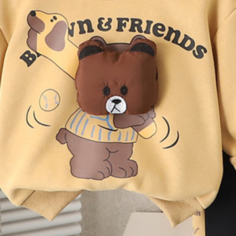 Boys Khaki Bear Printed Sweatshirt With Pants Set 2 pc. Sets