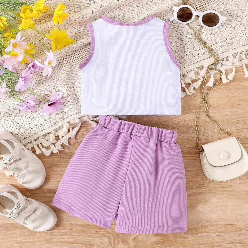 Girls Textured Sleeveless Top With Purple Skirt Sets 2 pc. Sets