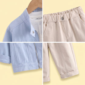 Boys Light Blue Zip-up Jacket & Pants With T-Shirt Sets Sets