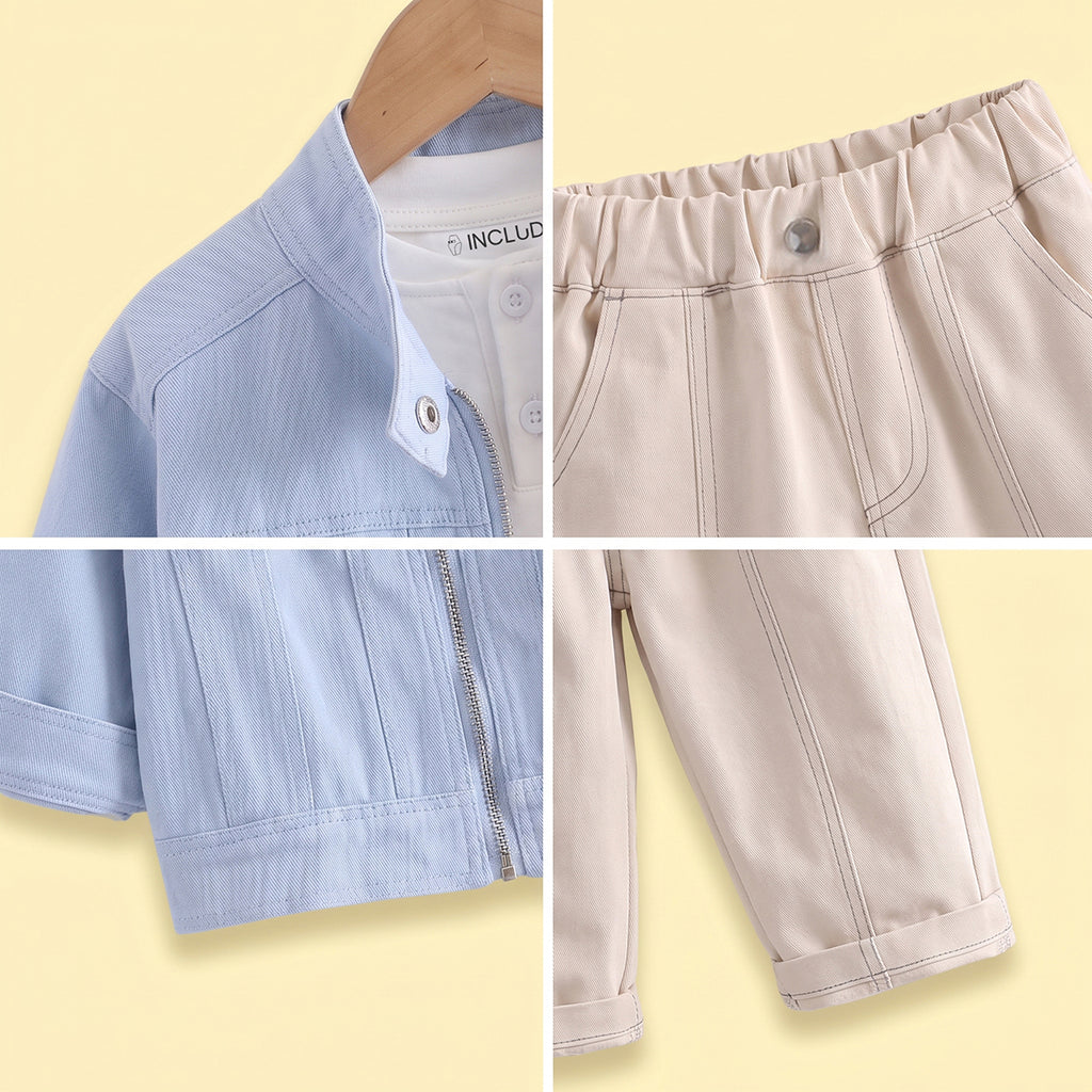 Boys Light Blue Zip-up Jacket & Pants With T-Shirt Sets Sets