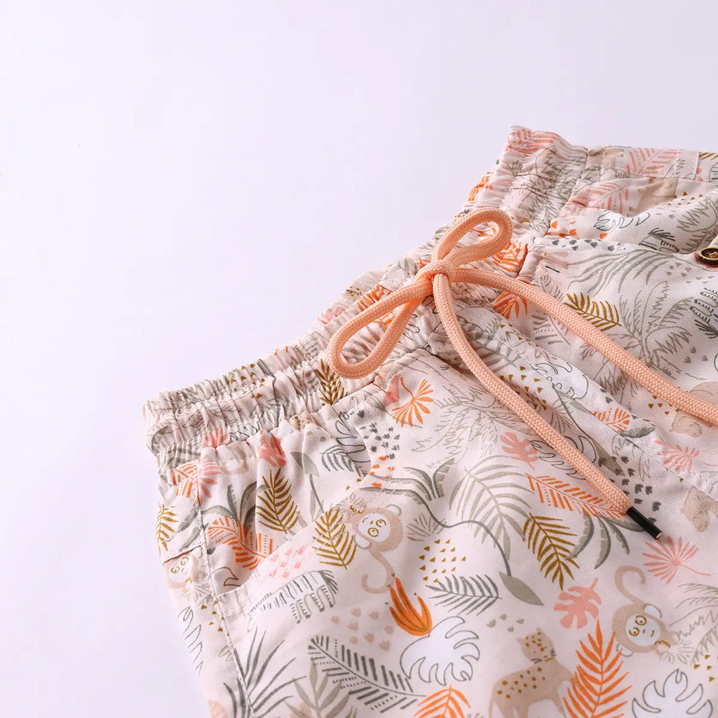 Boys Pink Animal Printed Short Sleeve Shirt With Printed T-Shirt and Shorts Sets Sets