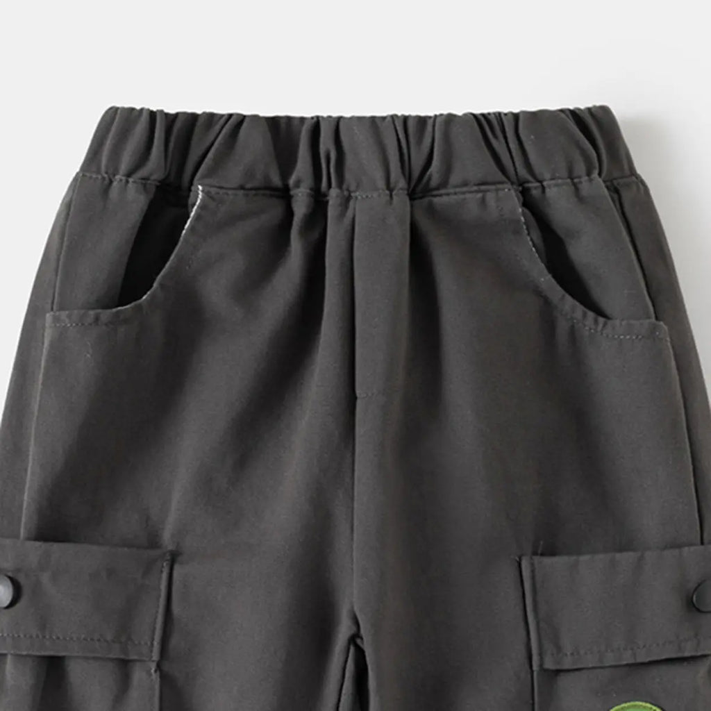 Boys Dark Grey Utility Cargo Pants With Elasticated Waistband Pants