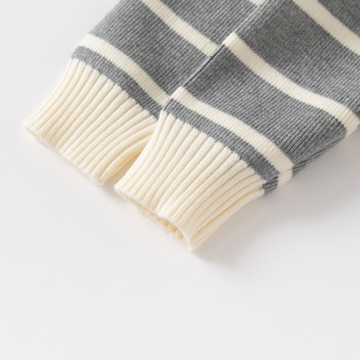 Boys Grey Polo Collar Sweatshirt With Self Design Stripe Patterns Sweaters & Cardigans