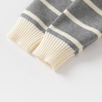 Boys Grey Polo Collar Sweatshirt With Self Design Stripe Patterns Sweaters & Cardigans