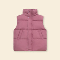 Girls Pink Quilted Puffer Vest With Stand-up Collar Coats & Jackets