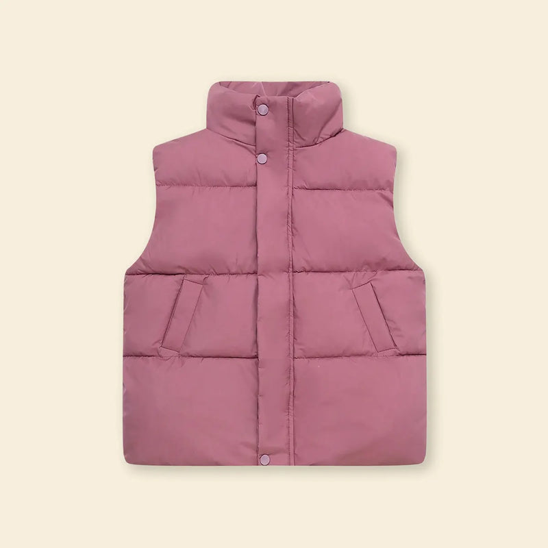 Girls Pink Quilted Puffer Vest With Stand-up Collar Coats & Jackets