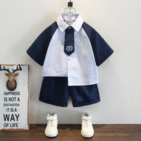 Boys Blue Colorblocked Short Sleeves Shit With Shorts Set Sets Blue 1-2 Y