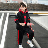 Boys Red Typographic Printed Hooded Sweatshirt With Vest & Jogger Sets