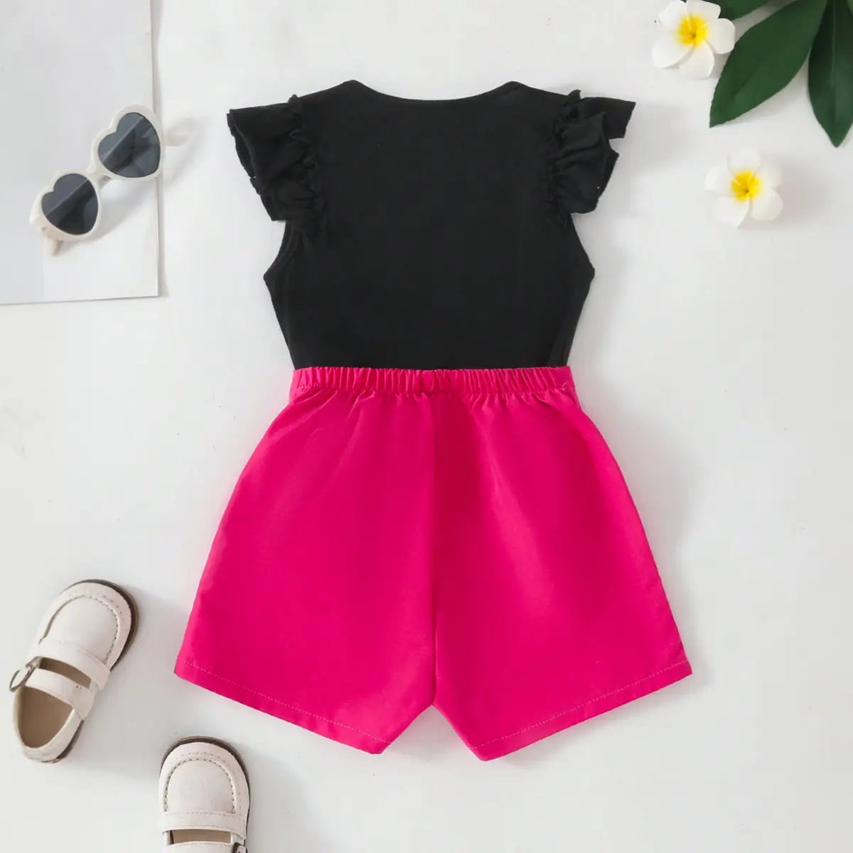 Girls Typographic Printed Top With Fuchsia Shorts Set Sets