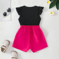 Girls Typographic Printed Top With Fuchsia Shorts Set Sets