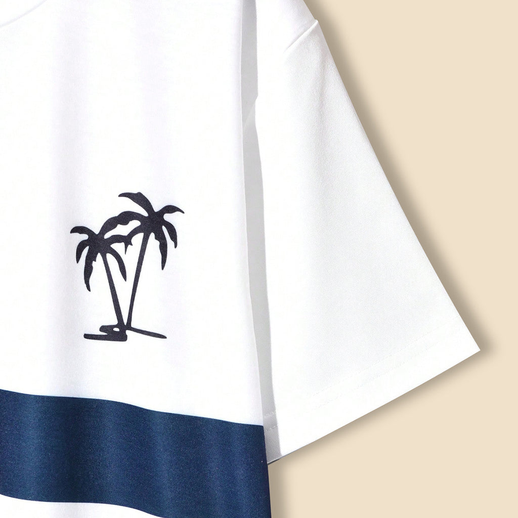 Boys White Striped Short Sleeves Printed T-Shirt With Cross Pockets Shorts Set 2 pc. Sets