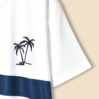 Boys White Striped Short Sleeves Printed T-Shirt With Cross Pockets Shorts Set 2 pc. Sets