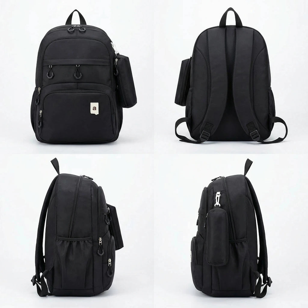 Kids Black Multi-Compartment School Backpack with Side Pouch Trending Accessories