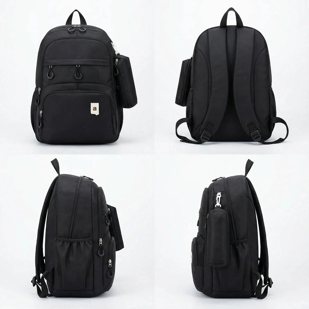 Kids Black Multi-Compartment School Backpack with Side Pouch Trending Accessories