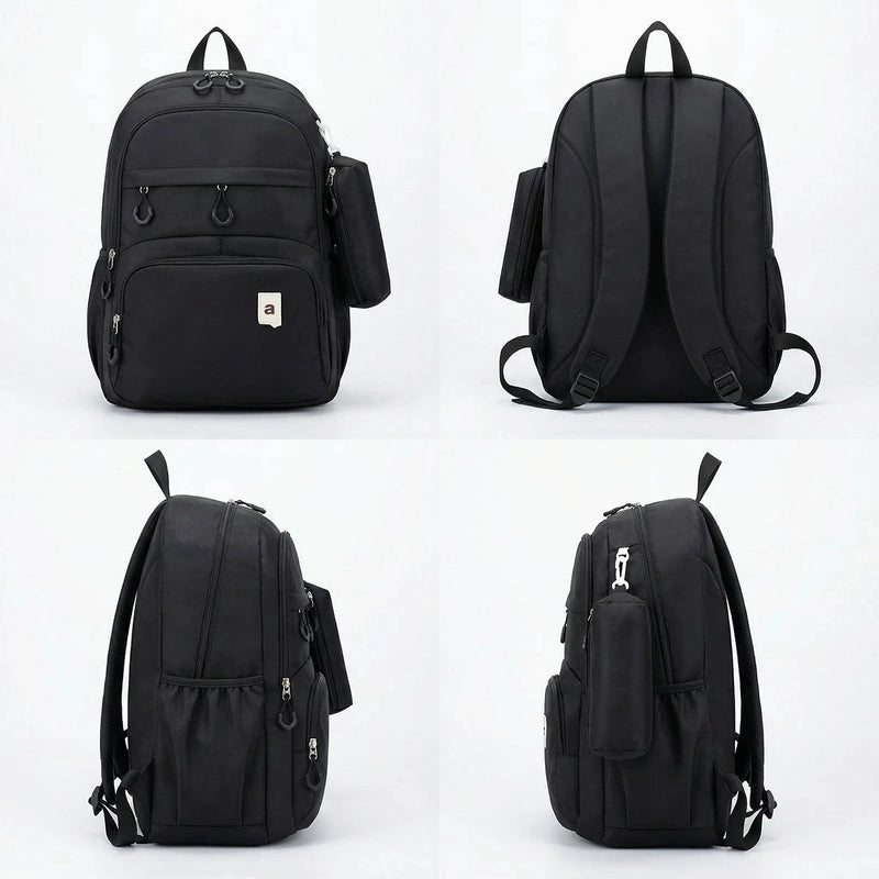 Kids Black Multi-Compartment School Backpack with Side Pouch Trending Accessories