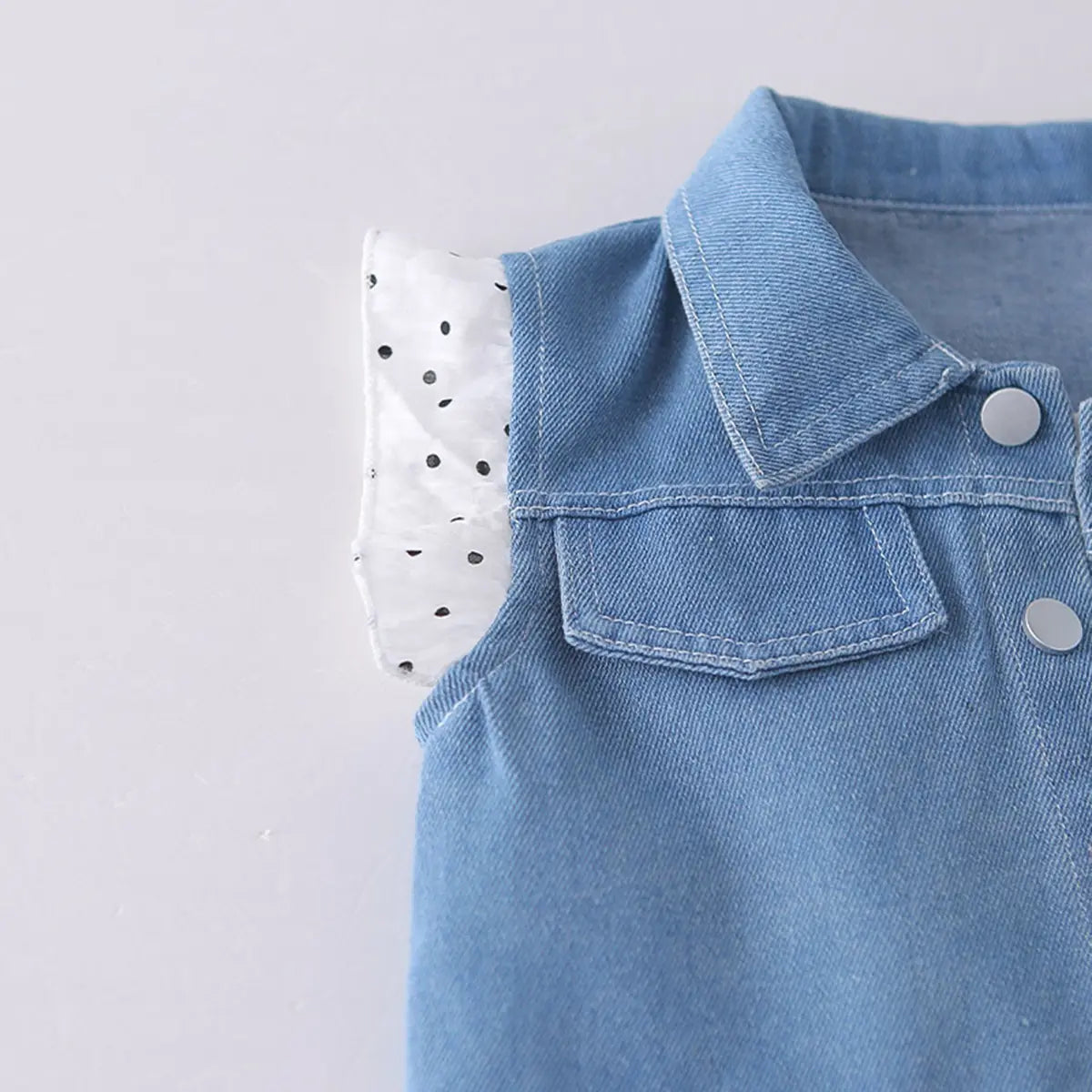 Girls White Polka Dot Spaghetti Strap A-line Dress with Denim Jacket Casual Dresses