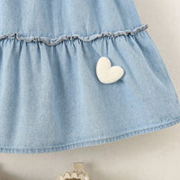 Girls Blue Heart Applique Layered Denim Dress Casual Dresses
