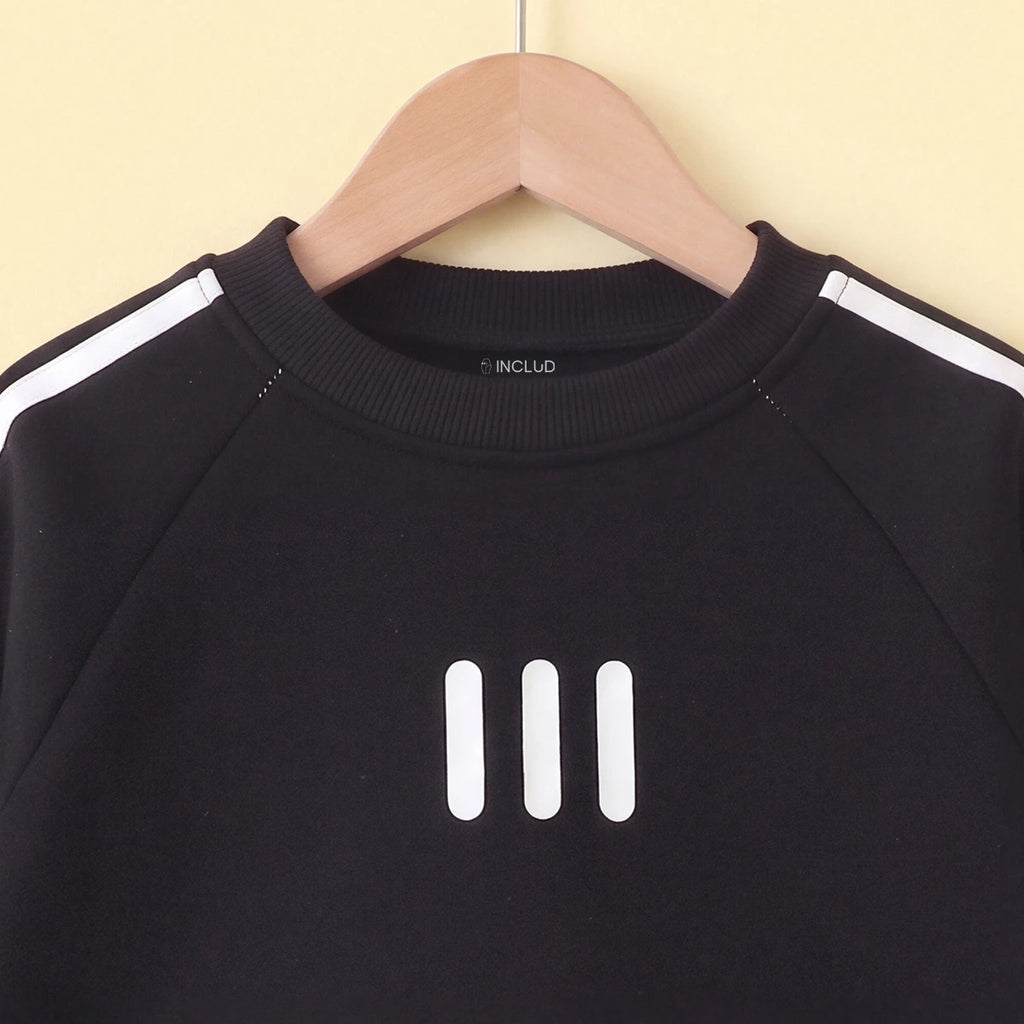 Boys Black Long-Sleeve Crewneck Sweatshirt & Elasticated Pants Sets With White Stripe 2 pc. Sets