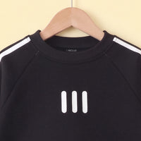 Boys Black Long-Sleeve Crewneck Sweatshirt & Elasticated Pants Sets With White Stripe 2 pc. Sets