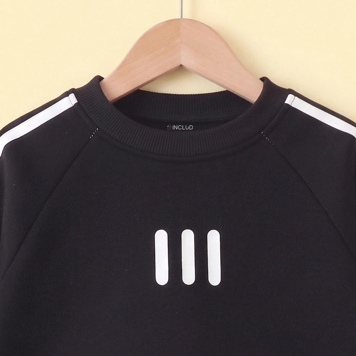 Boys Black Long-Sleeve Crewneck Sweatshirt & Elasticated Pants Sets With White Stripe 2 pc. Sets