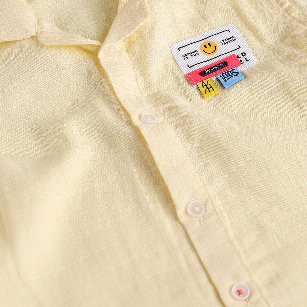 Boys Yellow Checked Short Sleeves Shirt With Shorts Sets Sets