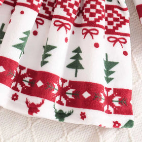 Girls White Self-Design Christmas Patterns Long Sleeves Fit & Flare Dress Casual Dresses