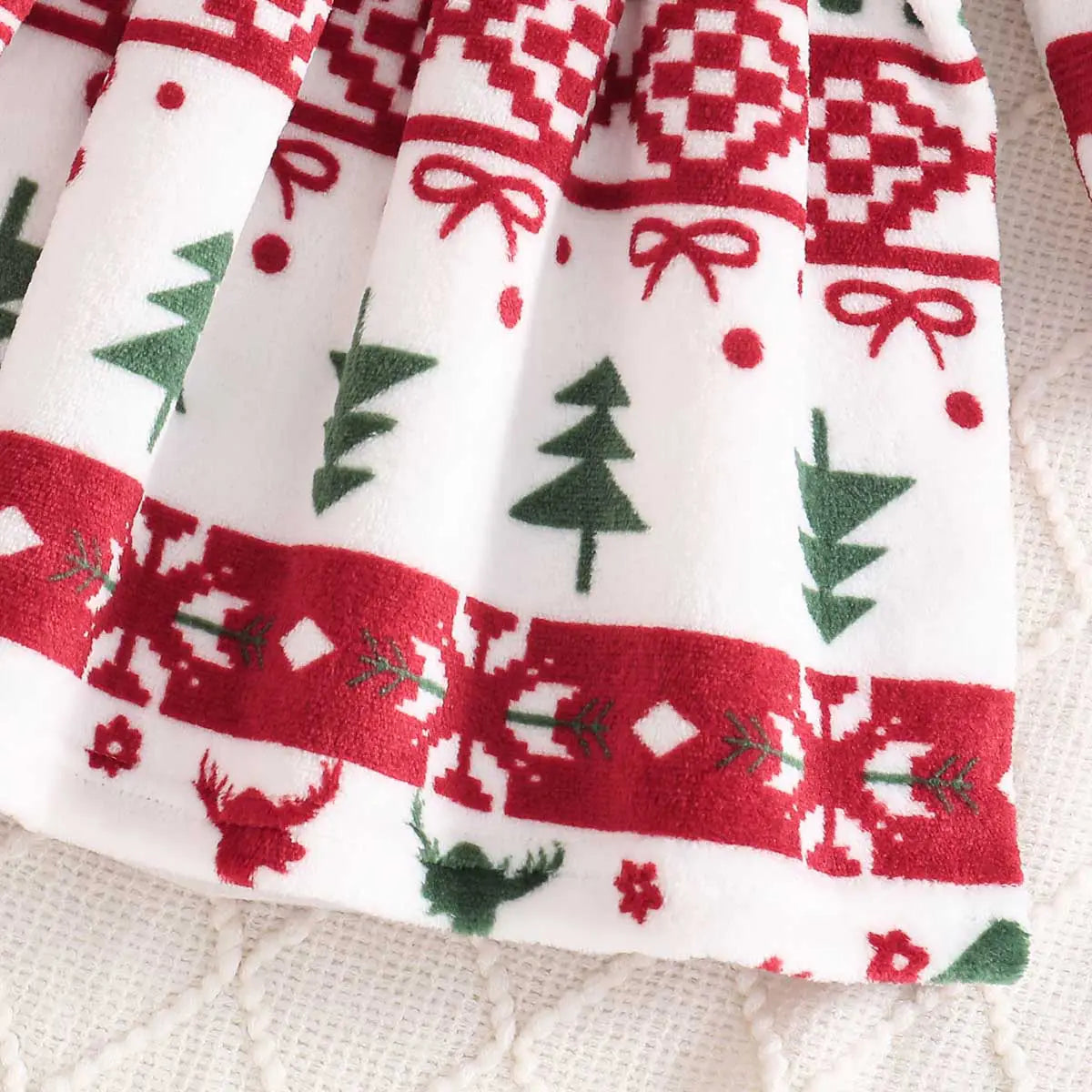 Girls White Self-Design Christmas Patterns Long Sleeves Fit & Flare Dress Casual Dresses