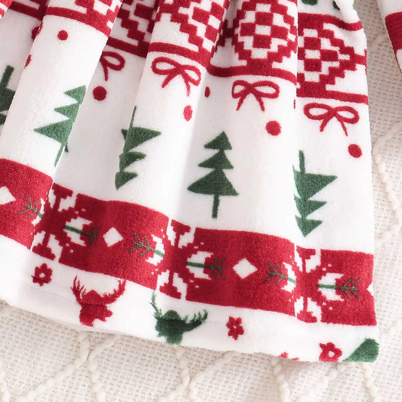 Girls White Self-Design Christmas Patterns Long Sleeves Fit & Flare Dress Casual Dresses