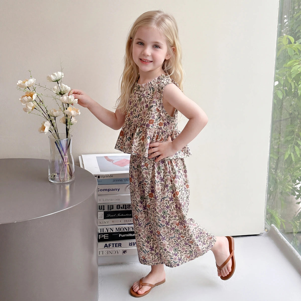 Girls Multicolor Floral Print Peplum Top With Pants Sets 2 pc. Sets