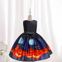 Girls Black Halloween Pumpkin Printed Fit & Flare Party Wear Dress Party Dresses