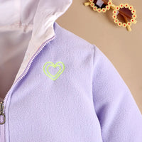 Girls Purple Heart Printed Reversible Hooded Zipper Jacket Coats & Jackets