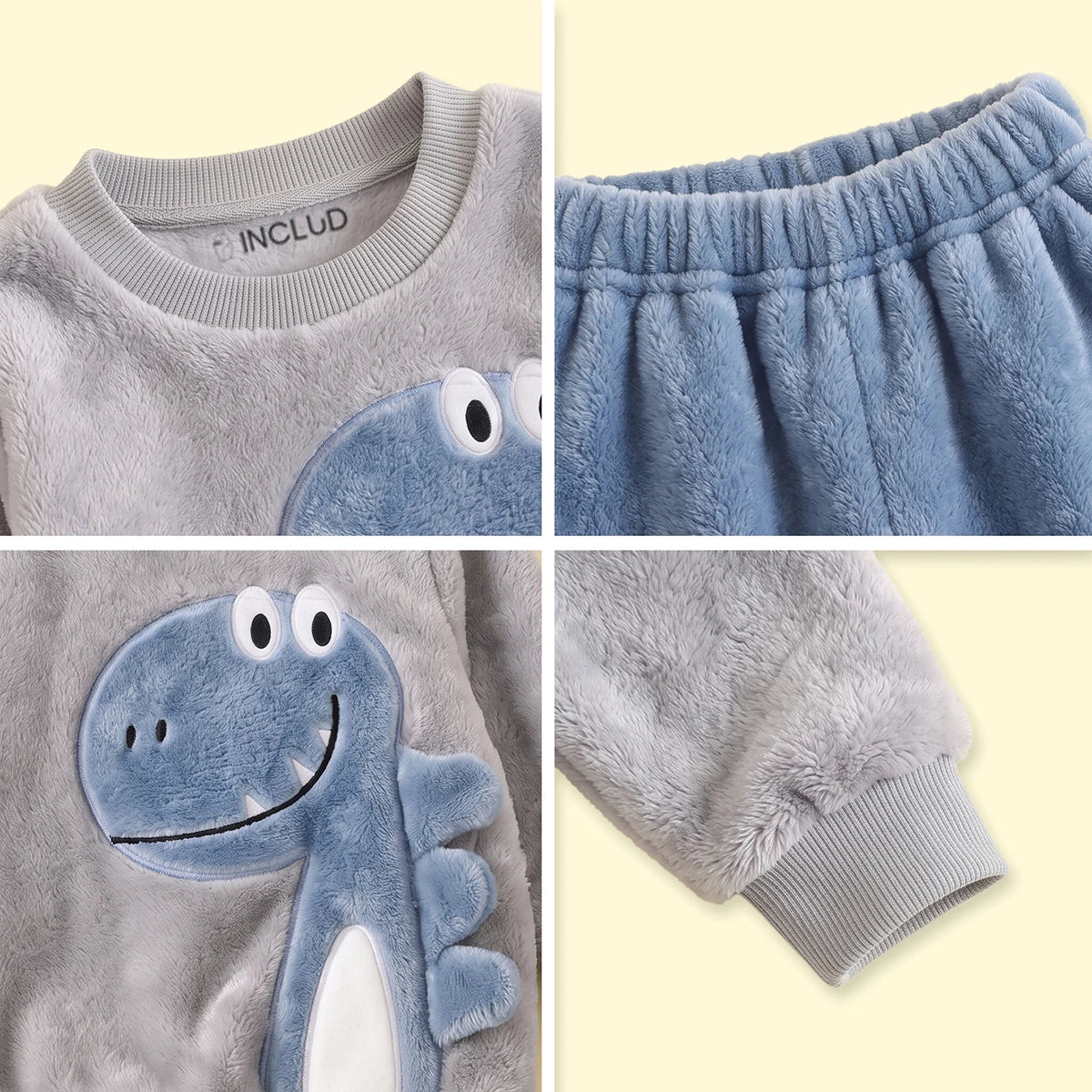 Boys Grey Dinosaur Applique Fleece Sweatshirt With Pants Sets 2 pc. Sets