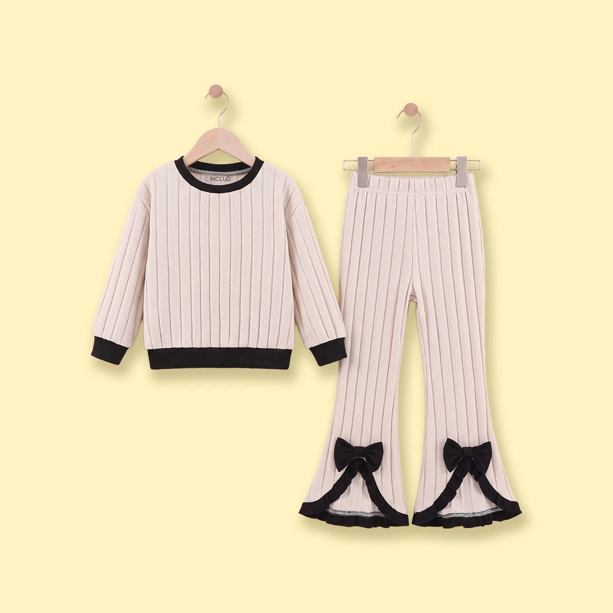 Girls Beige Textured Sweatshirt & Flared Pants Sets 2 pc. Sets Beige 3-4 Y