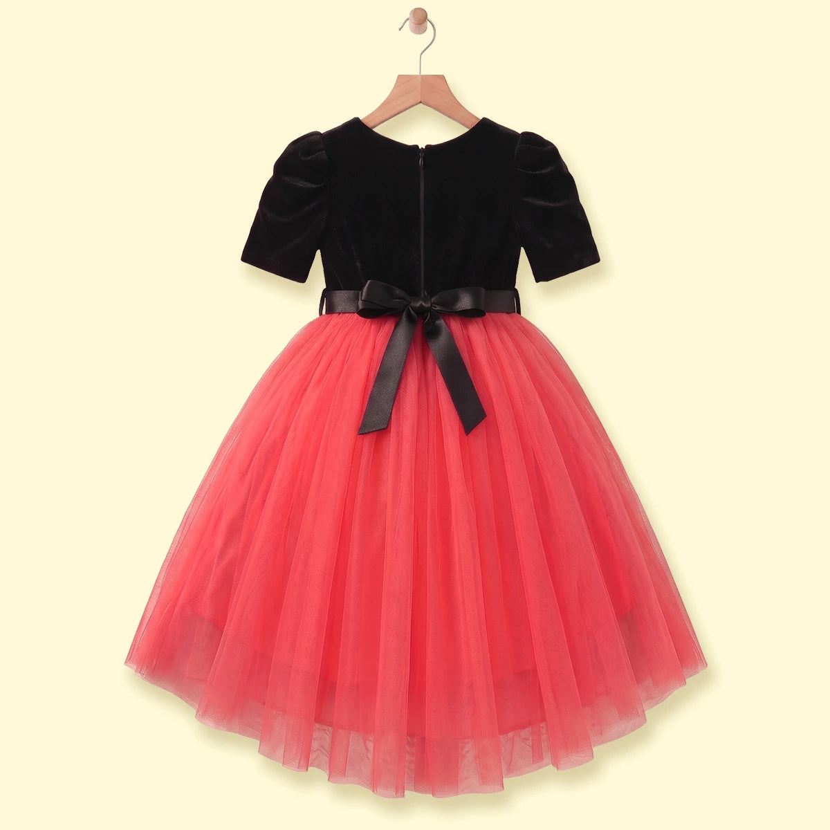 Girls black and pink high-low puff sleeve party dress
