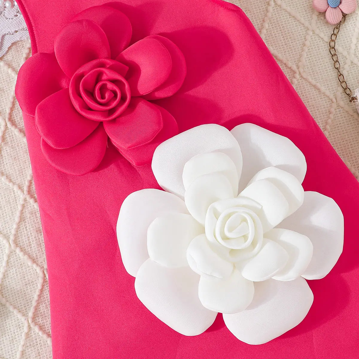 Girls Fuchsia Sleeveless A-line Dress With Large 3D Flowers Applique Casual Dresses
