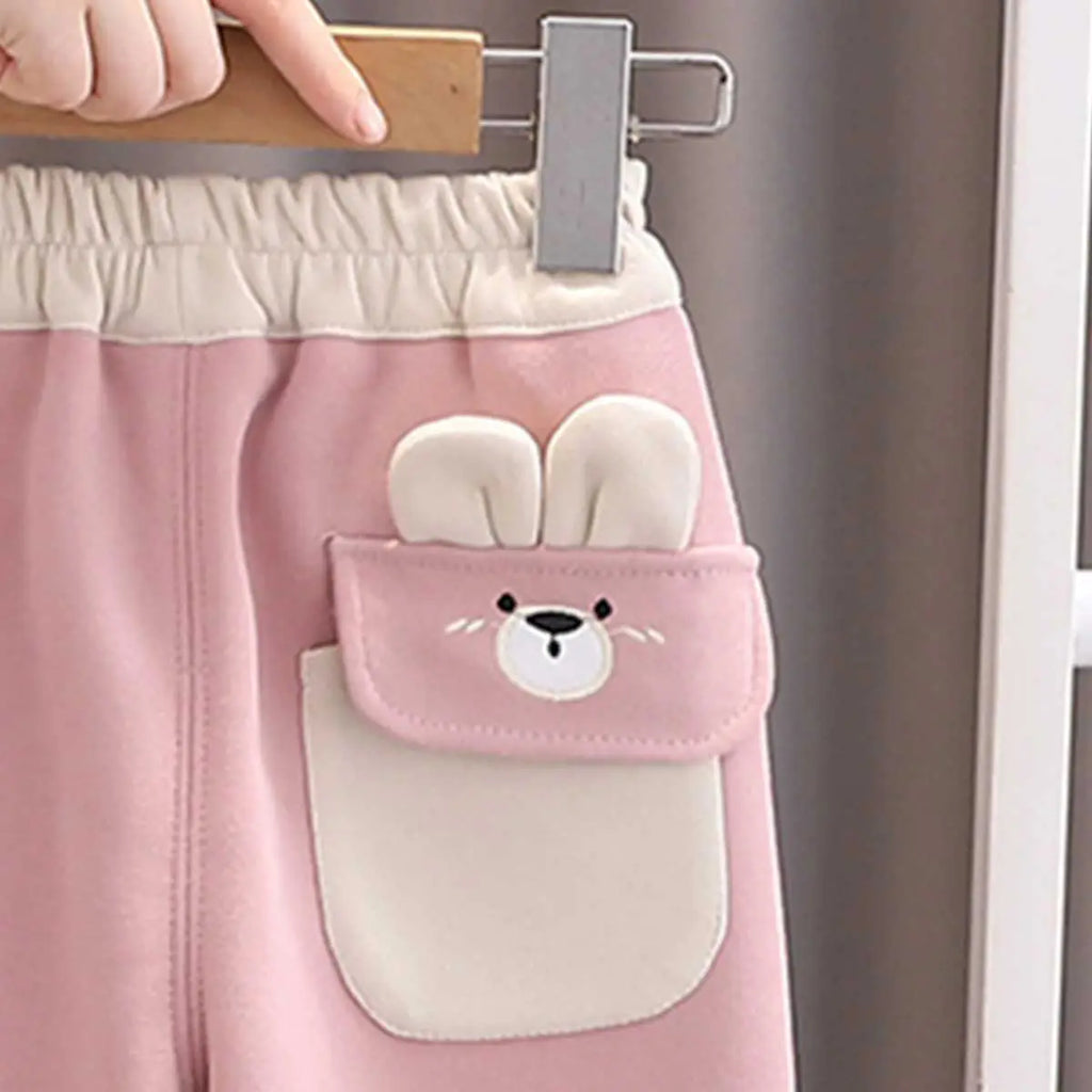 Boys Pink Bear Embroidered Patched Jogger Trackpants & Joggers