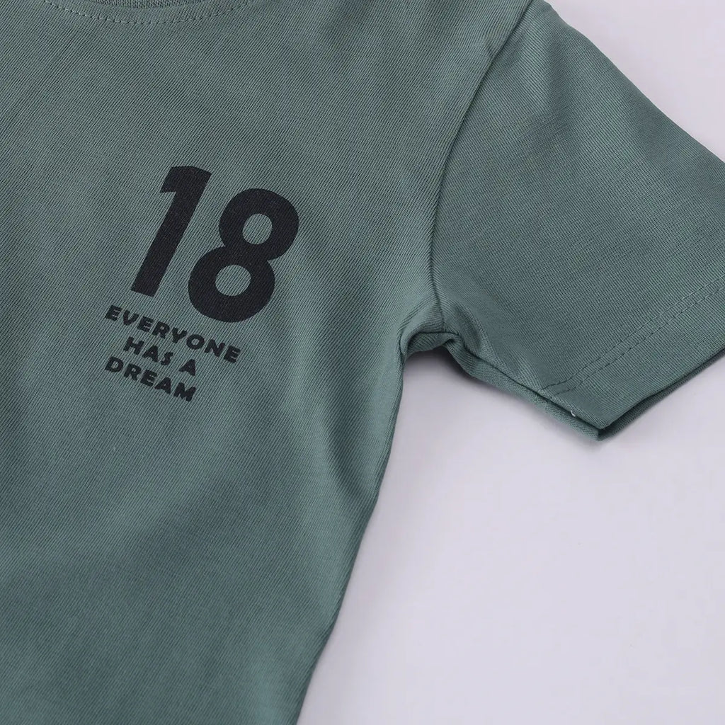 Boys Green Typographic Printed Short Sleeve T-Shirt With Shorts Sets 2 pc. Sets