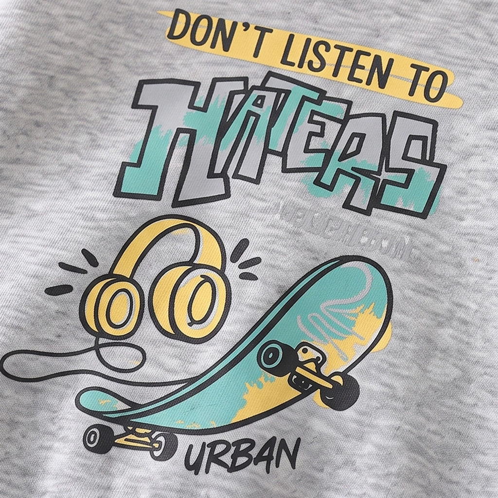 Boys Grey Typographic Hooded Sweatshirt With joggers Sets Sets