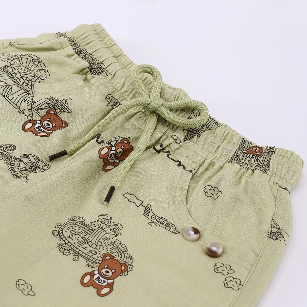 Boys Green Carnival Print Short Sleeve Shirt With T-Shirt And Shorts Sets 3 pc. Sets