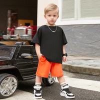 Boys Black Back Typographic Printed T-Shirt With Shorts Set 2 pc. Sets Black 3-4 Y