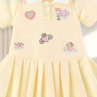 Girls Yellow Bunny Heart Embroidered Short Sleeve Polo Dress Casual Dresses