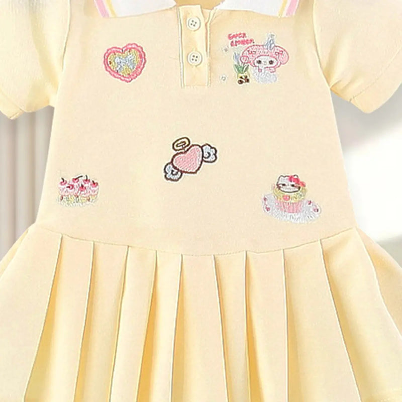 Girls Yellow Bunny Heart Embroidered Short Sleeve Polo Dress Casual Dresses