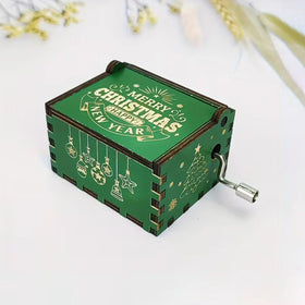Kids Green Wooden Hand-Crank Christmas Music Box Trending Accessories